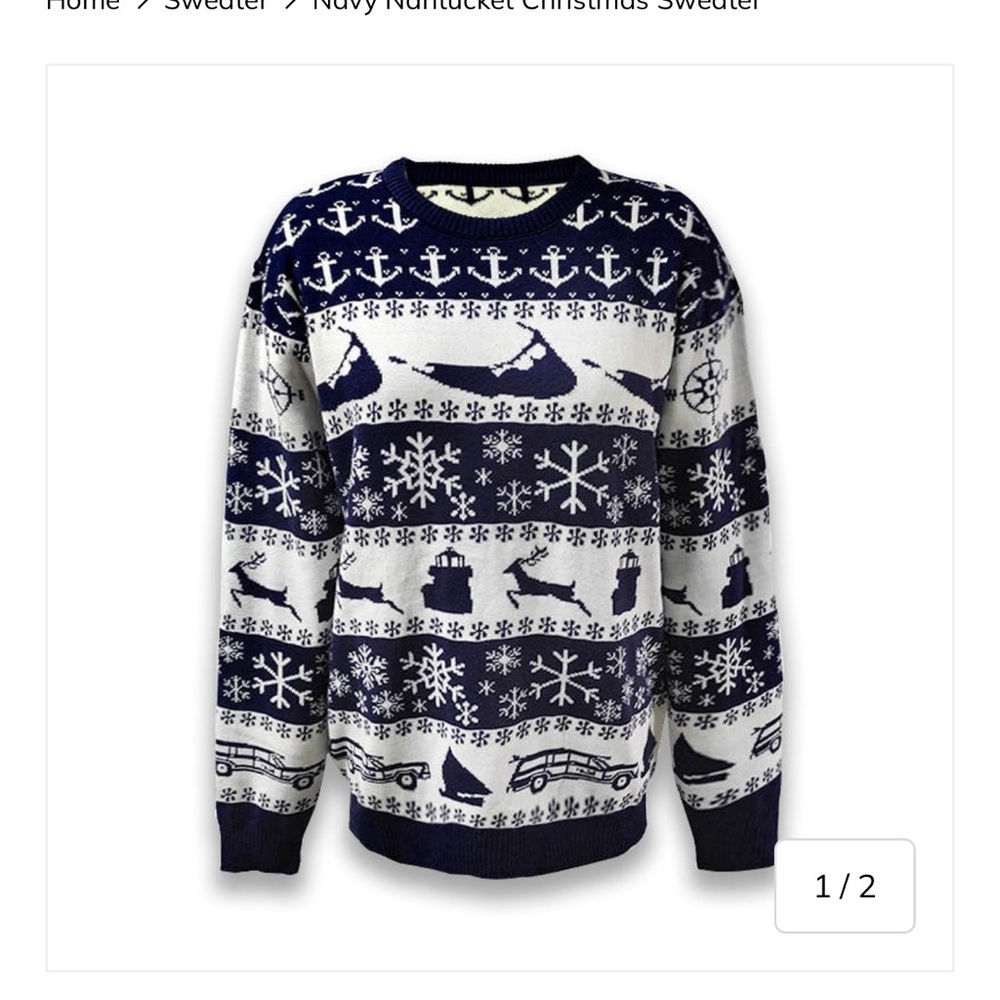 Navy and White Nautical Nantucket Christmas Sweater